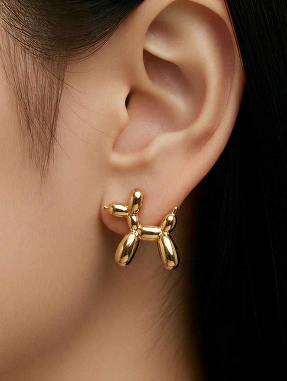 Balloon Dog Stud Earrings Gold Puppy Jewelry Kawaii Kidcore Trend Playful Luxe